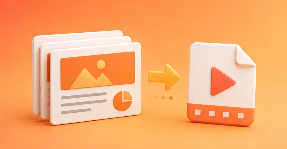 A stack of slides becoming a single video file.